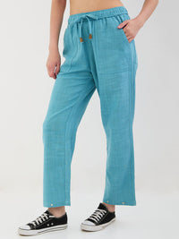 Women Trouser Loose Fit Blue High Rise