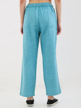 Women Trouser Loose Fit Blue High Rise