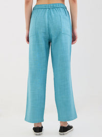 Women Trouser Loose Fit Blue High Rise