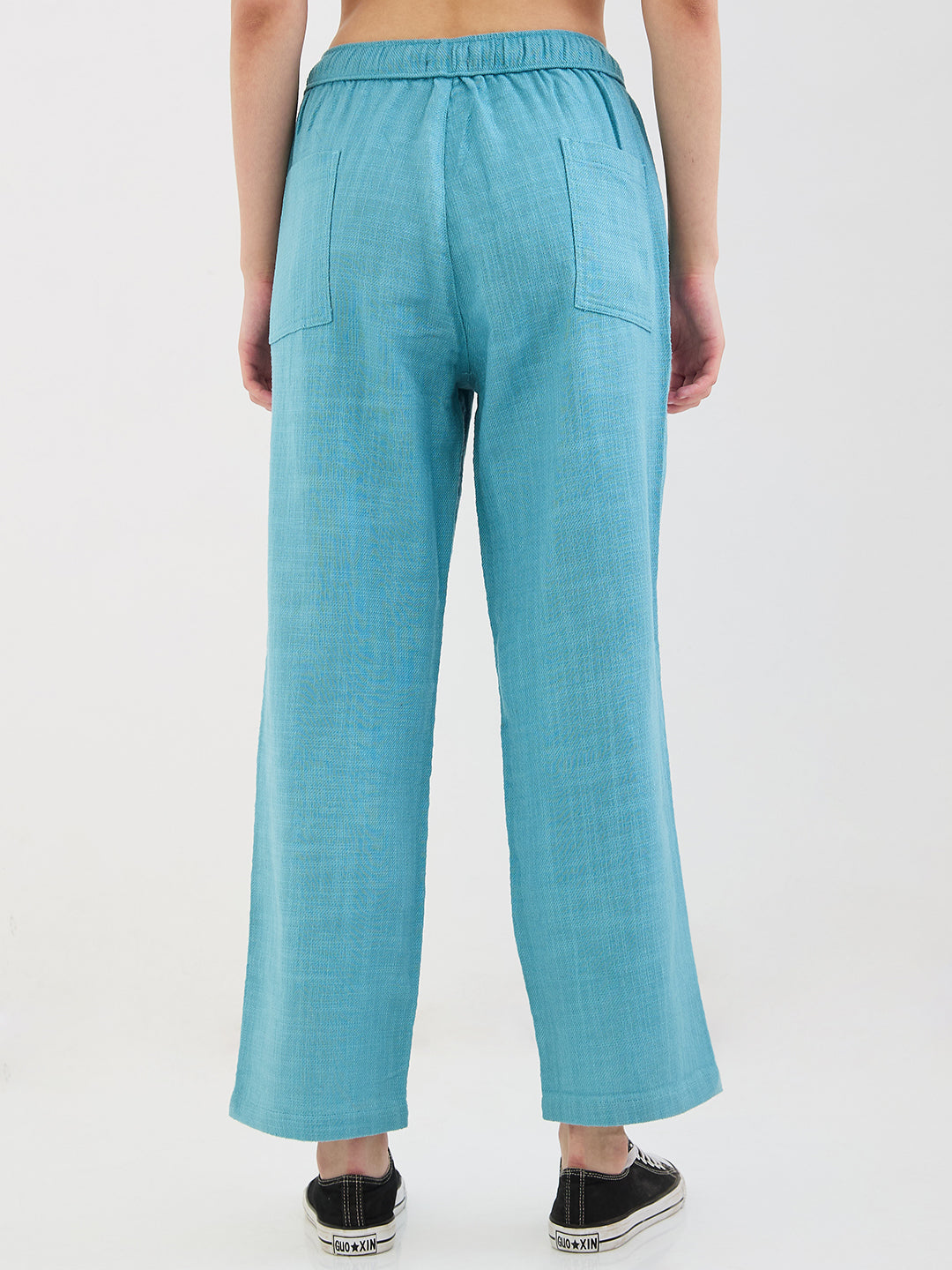 Women Trouser Loose Fit Blue High Rise