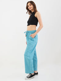 Women Trouser Loose Fit Blue High Rise