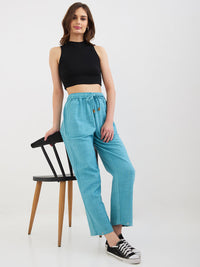 Women Trouser Loose Fit Blue High Rise