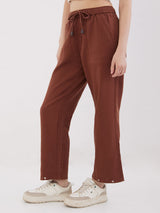 Women Trouser Loose Fit Brown High Rise