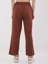 Women Trouser Loose Fit Brown High Rise