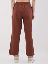 Women Trouser Loose Fit Brown High Rise