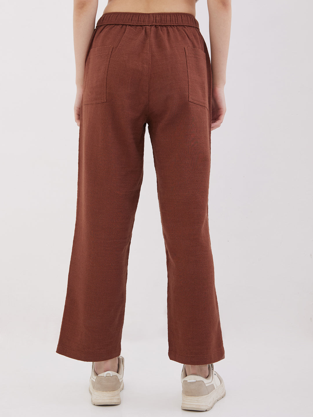 Women Trouser Loose Fit Brown High Rise