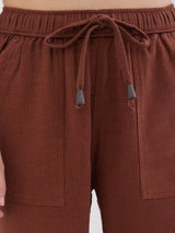Women Trouser Loose Fit Brown High Rise