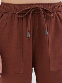 Women Trouser Loose Fit Brown High Rise