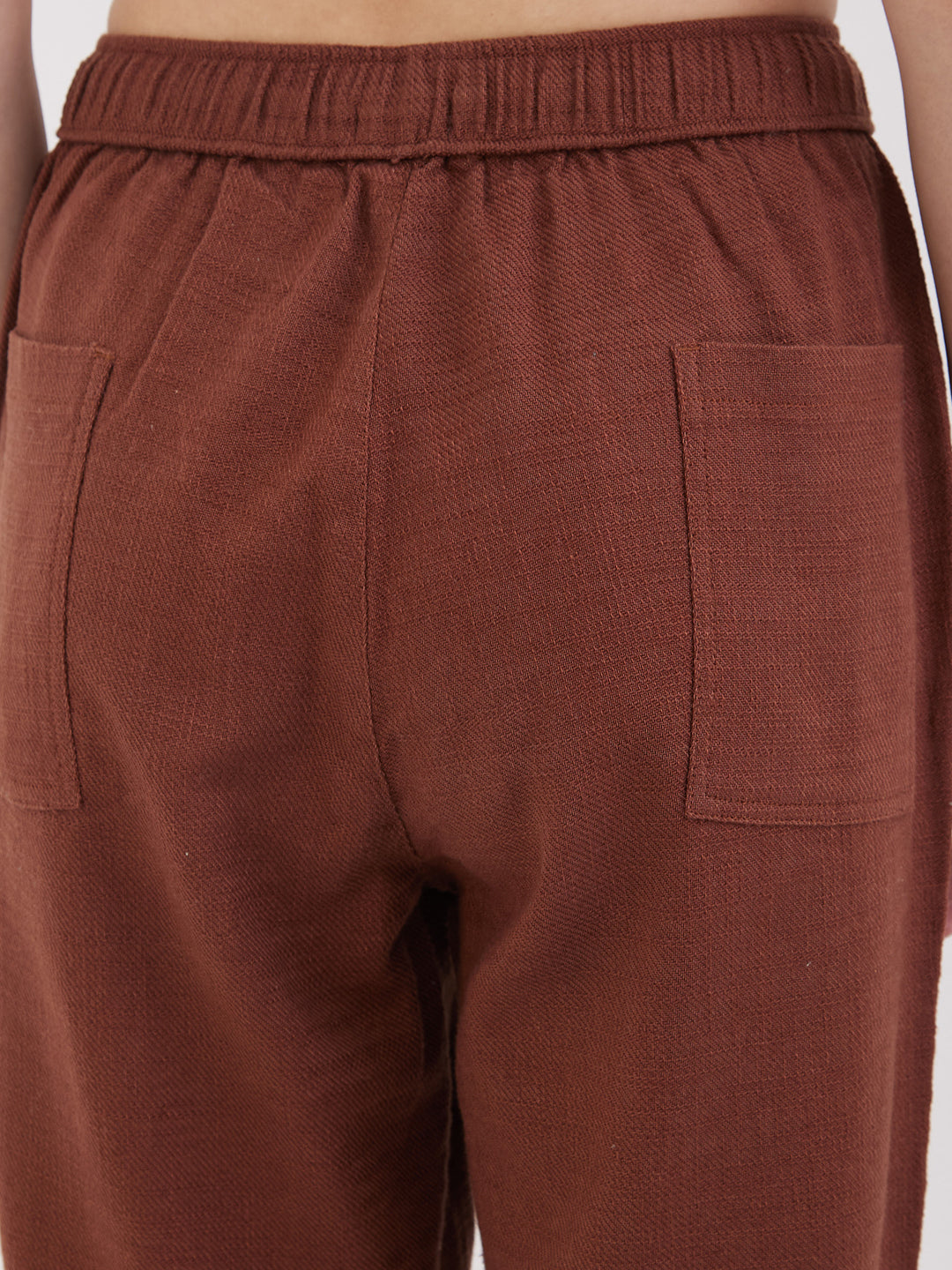 Women Trouser Loose Fit Brown High Rise