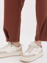 Women Trouser Loose Fit Brown High Rise