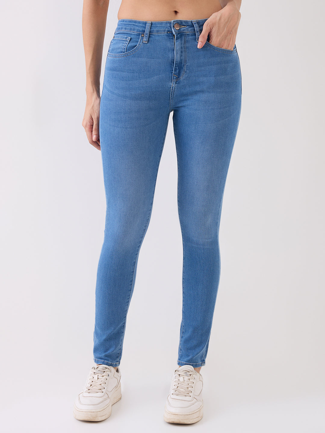Spykar Light Blue Mid Rise Skinny Fit Casual Jeans For Women
