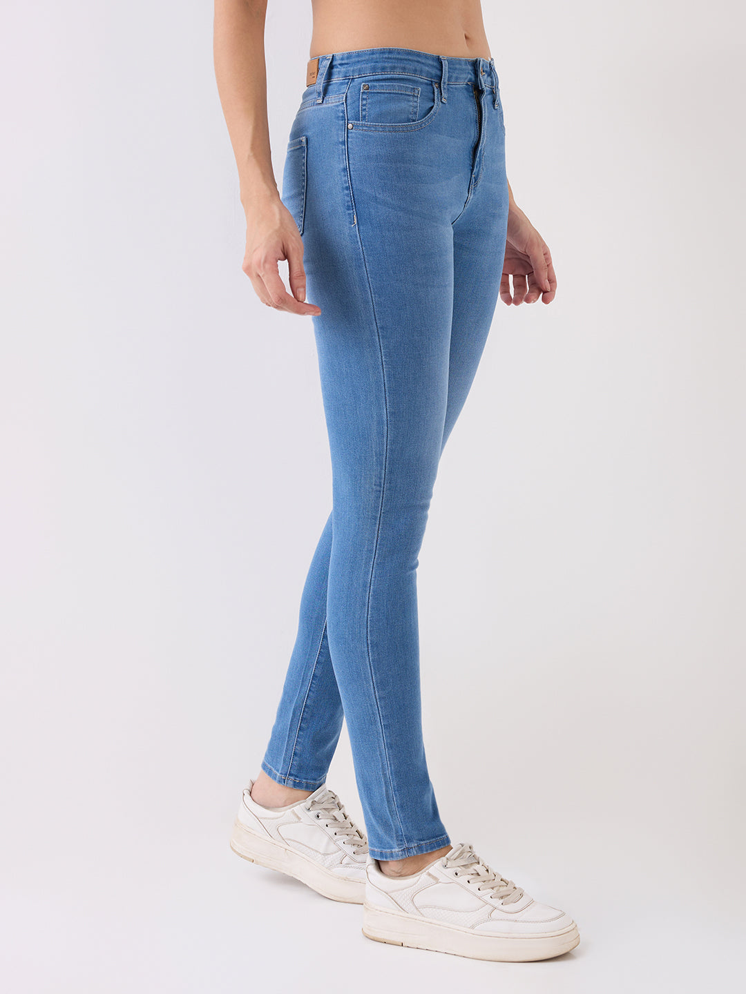 Spykar Light Blue Mid Rise Skinny Fit Casual Jeans For Women