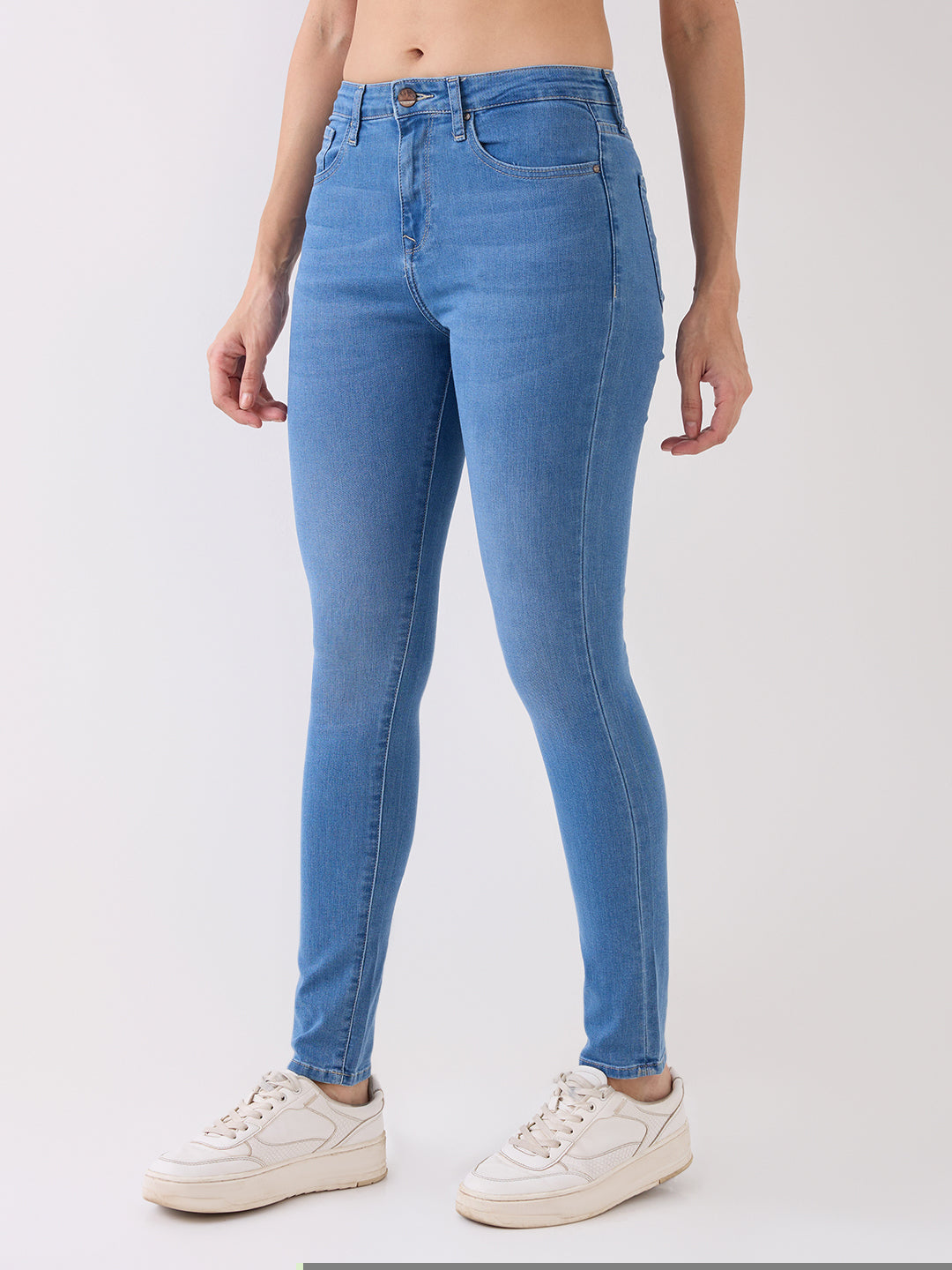 Spykar Light Blue Mid Rise Skinny Fit Casual Jeans For Women