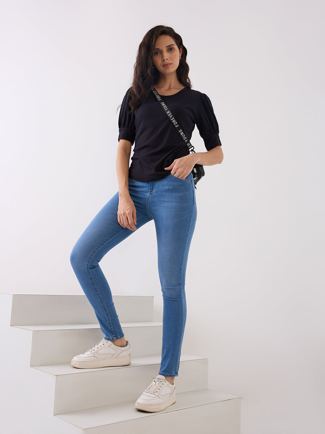 Spykar Light Blue Mid Rise Skinny Fit Casual Jeans For Women