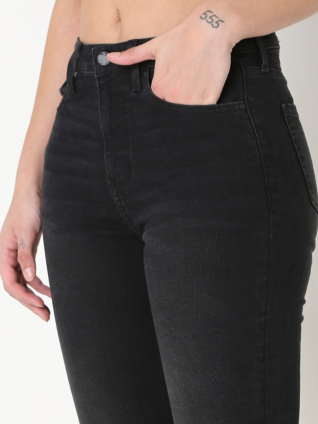 Spykar Black Skinny Fit High-Rise Cotton Blend Jeans For Women