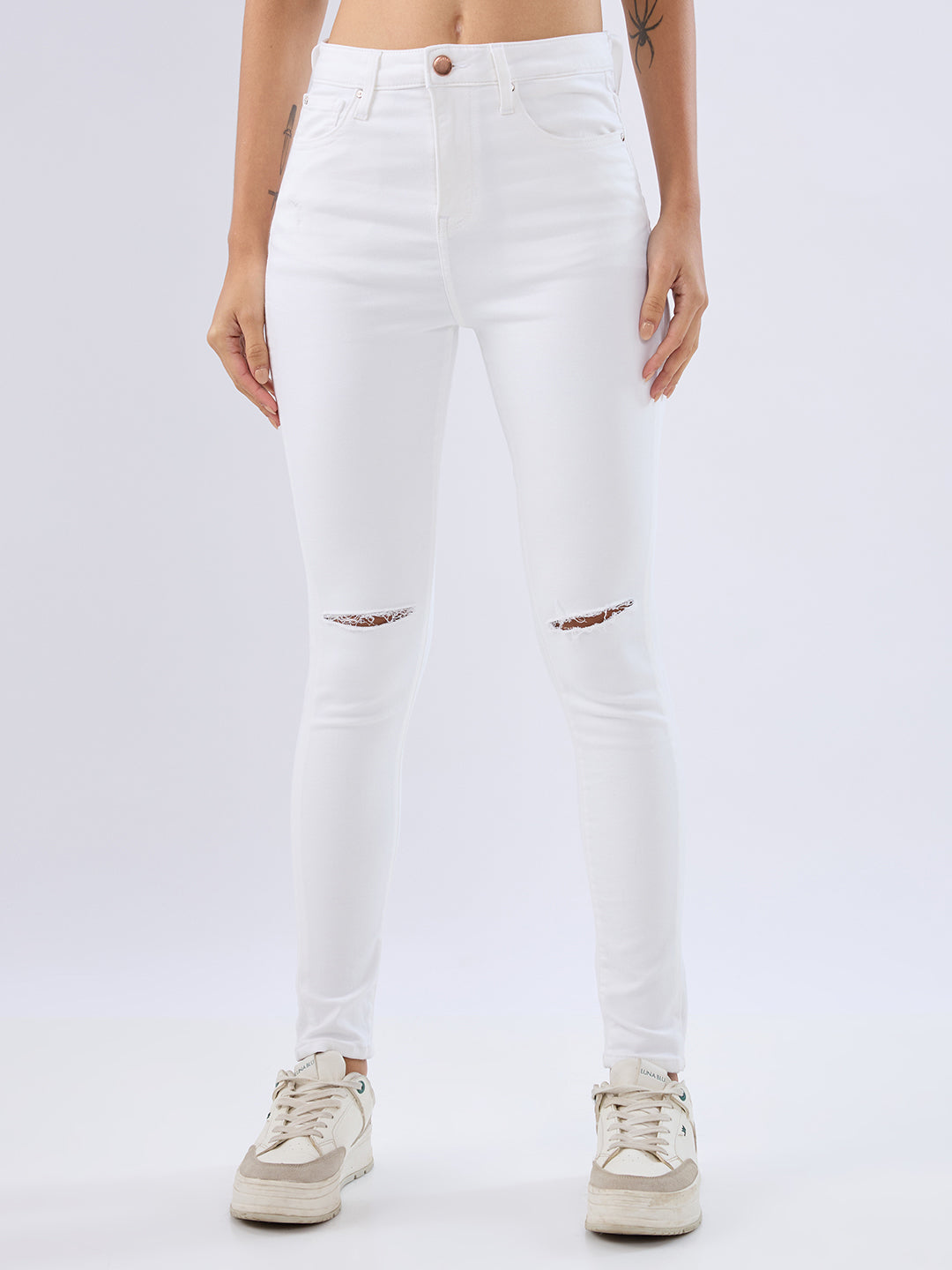 Spykar White High Rise Super Skinny Fit Jeans For Womens