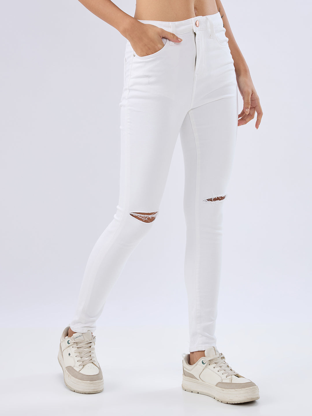 Spykar White High Rise Super Skinny Fit Jeans For Womens