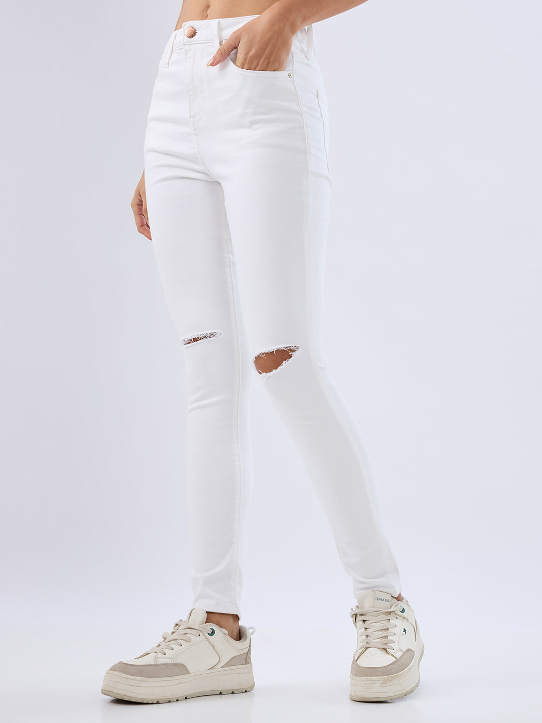 Spykar White High Rise Super Skinny Fit Jeans For Womens