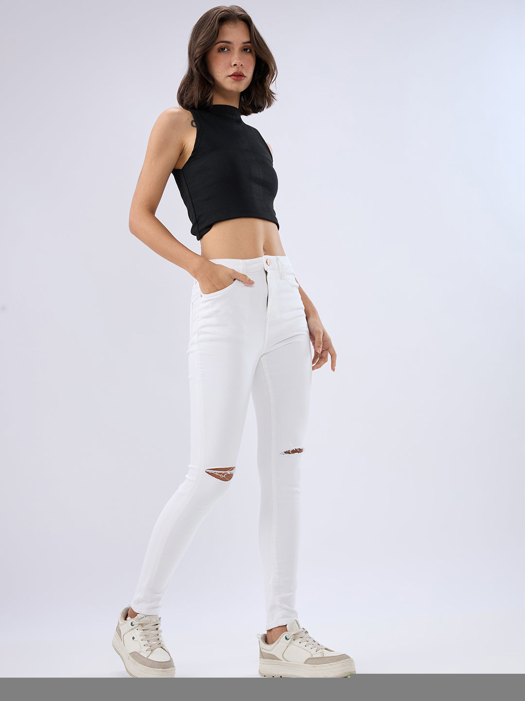 Spykar White High Rise Super Skinny Fit Jeans For Womens