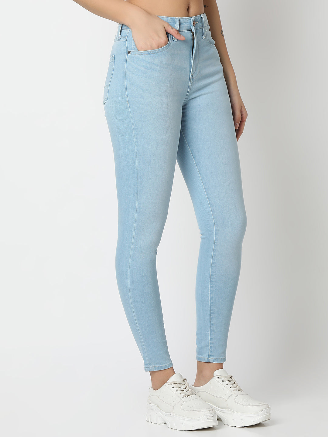 Spykar Ice Blue Super Skinny Fit High Rise Jeans For Women