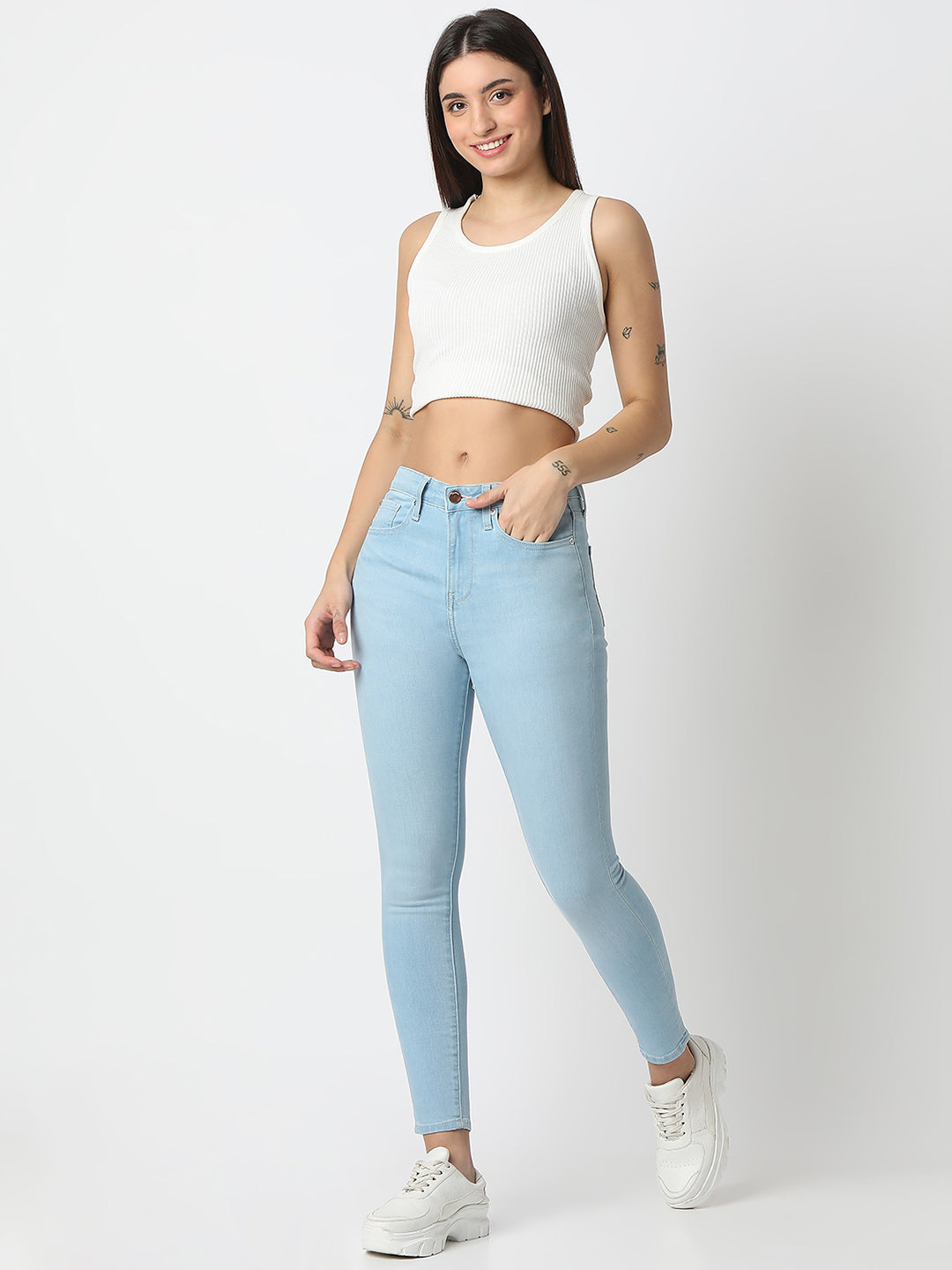 Spykar Ice Blue Super Skinny Fit High Rise Jeans For Women