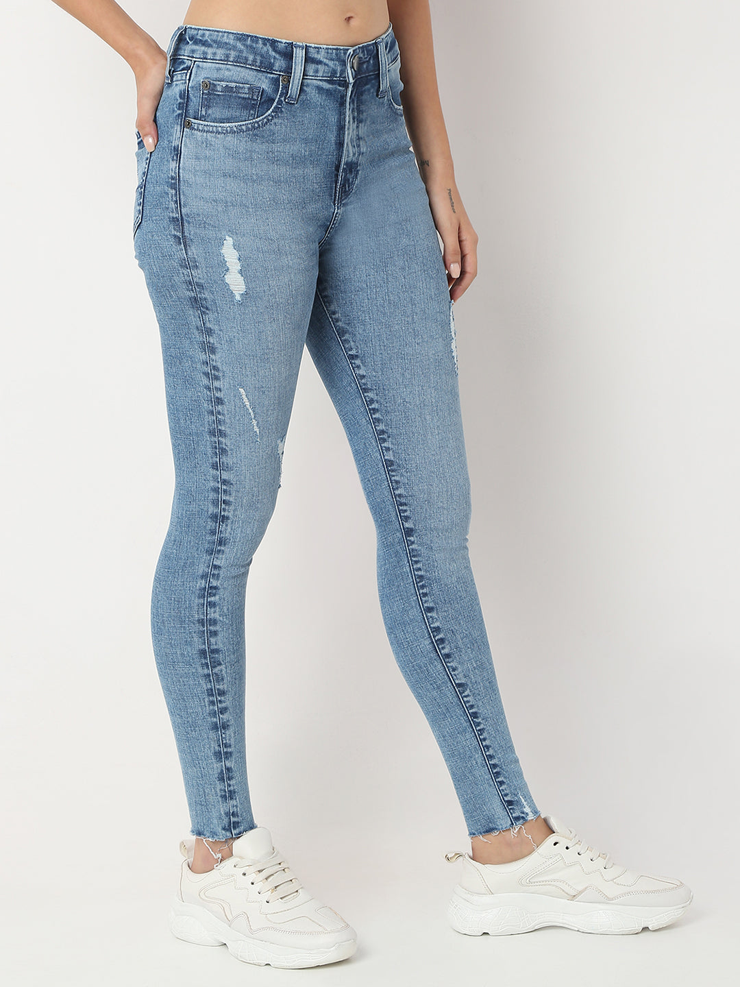 Spykat Light Blue Super Skinny High Rise Jeans For Women