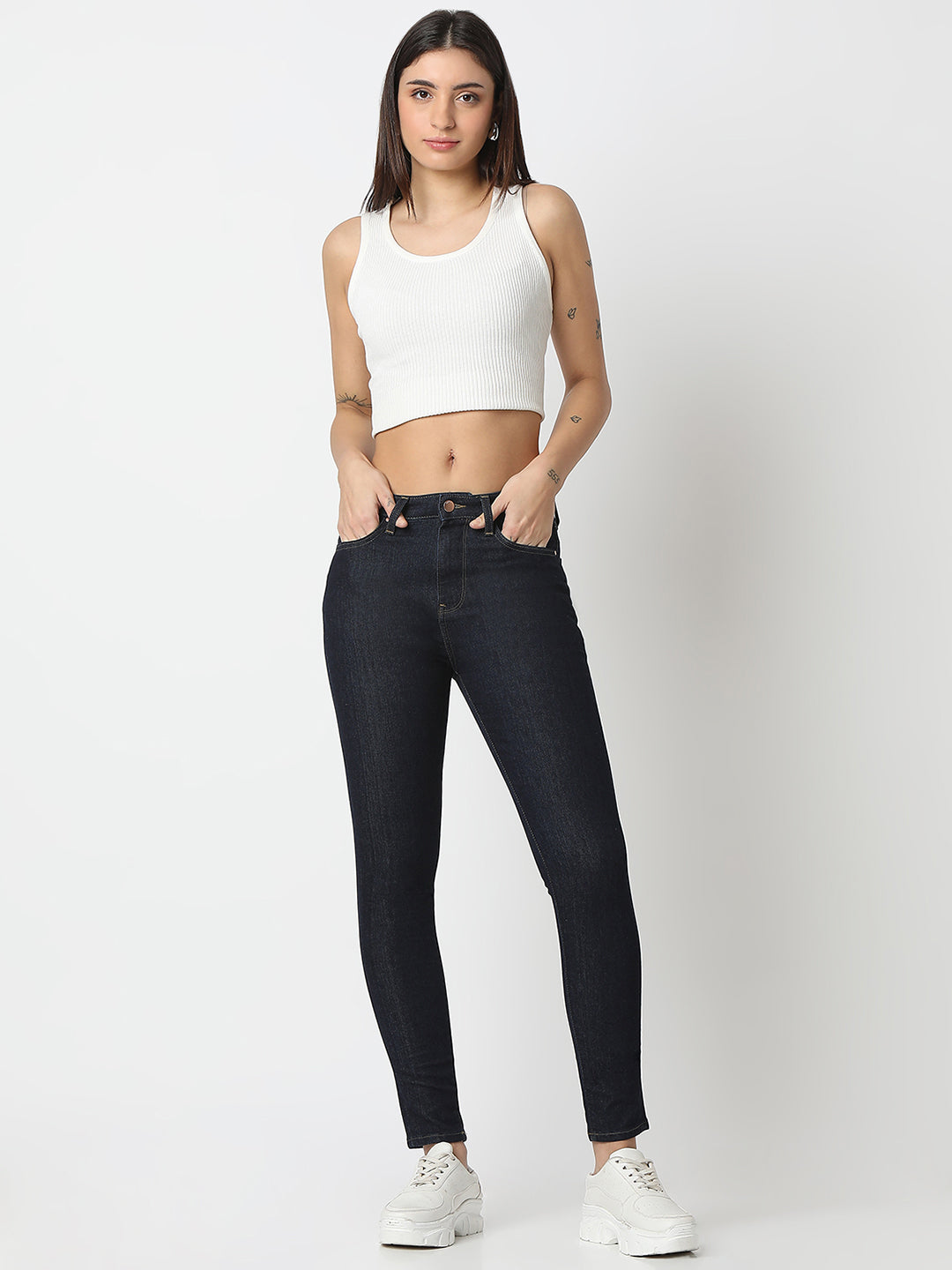 Spykar Raw Blue Super Skinny Fit High Rise Jeans For Women