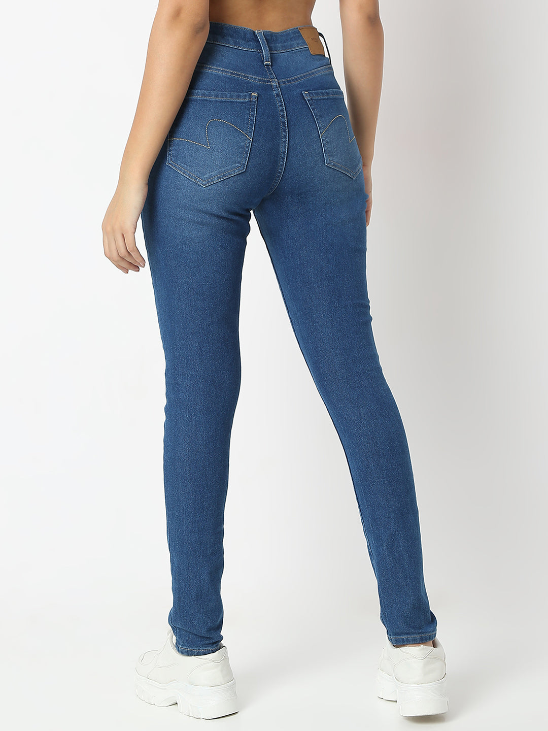 Spykar Mid Blue Super Skinny Fit High Rise Jeans For Women