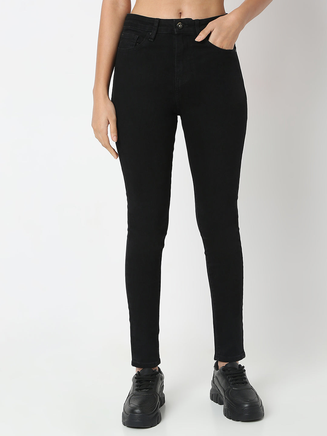 Spykar Jet Black Super Skinny Fit High Rise Jeans For Women