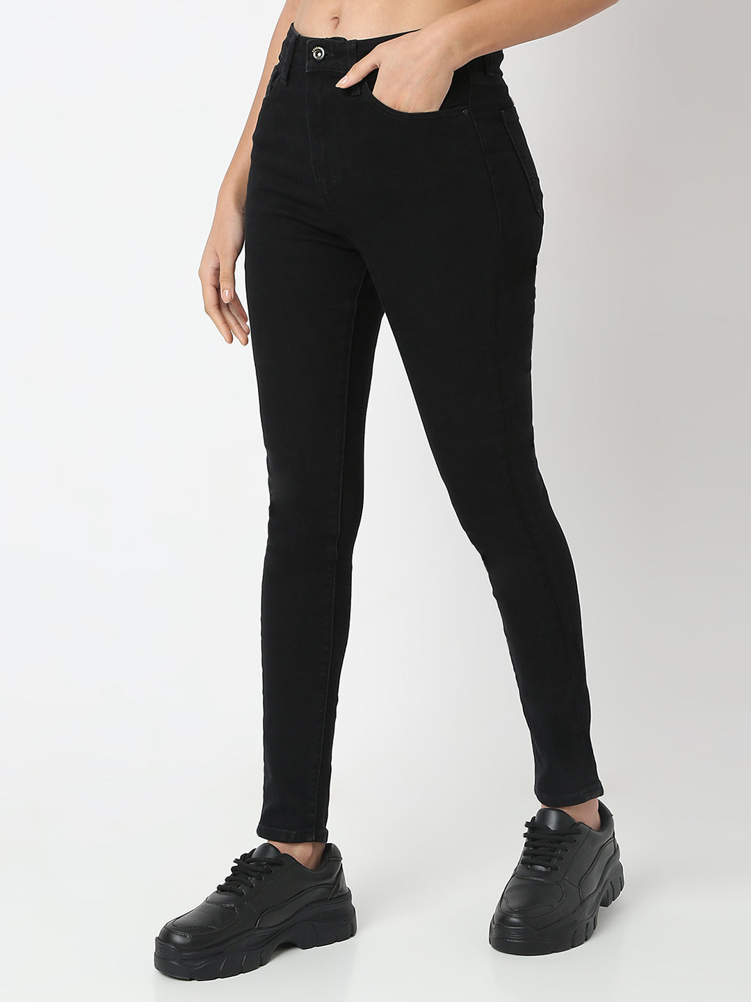 Spykar Jet Black Super Skinny Fit High Rise Jeans For Women