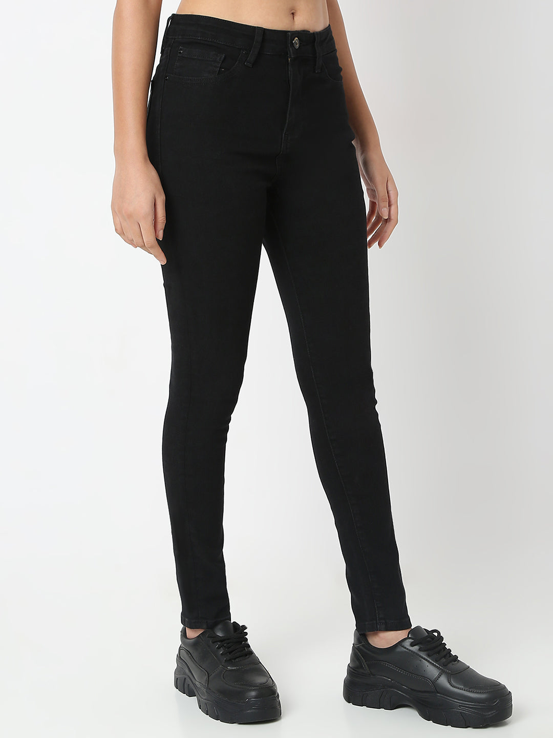 Spykar Jet Black Super Skinny Fit High Rise Jeans For Women