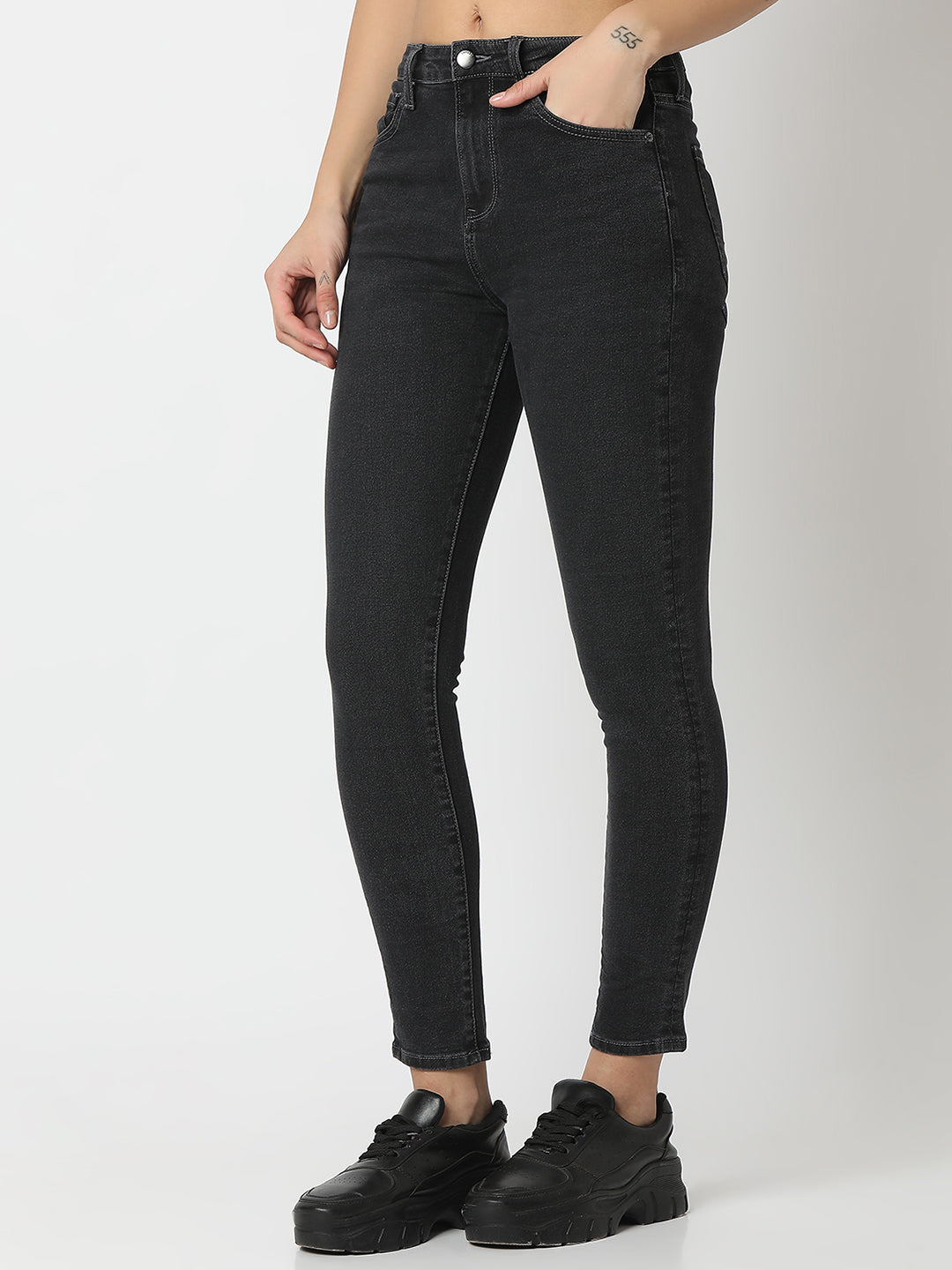 Spykar Charcoal Black Super Skinny Fit High Rise Jeans For Women