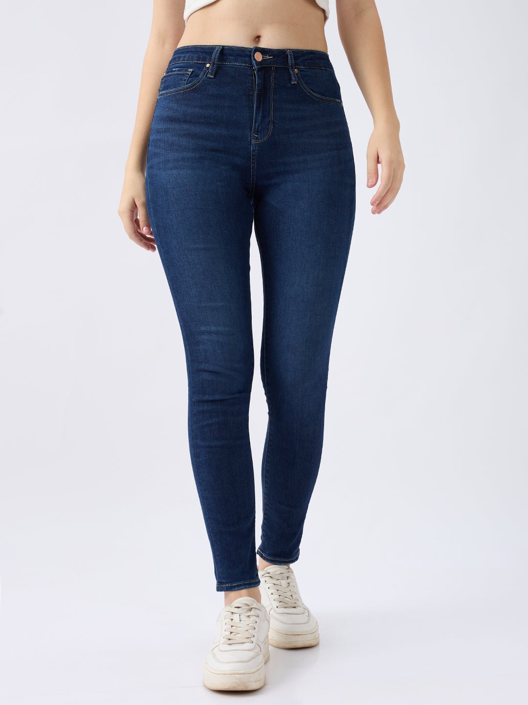 Spykar Dark Blue High Rise Super Skinny Fit Casual Jeans For Women