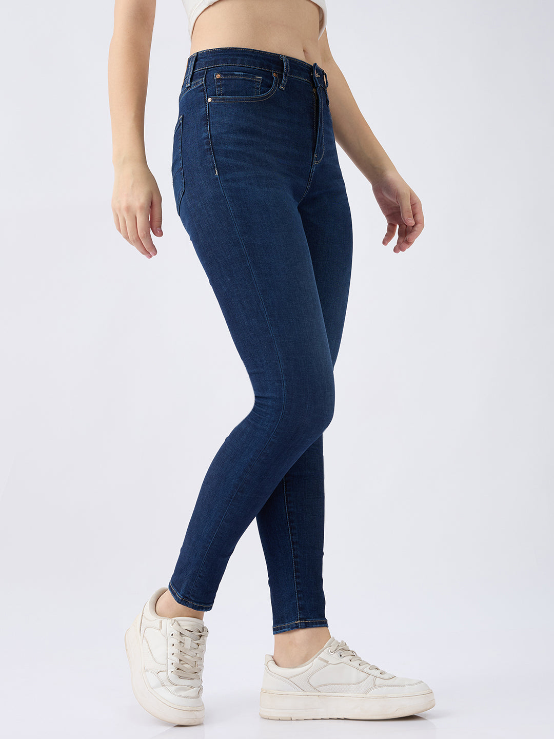Spykar Dark Blue High Rise Super Skinny Fit Casual Jeans For Women
