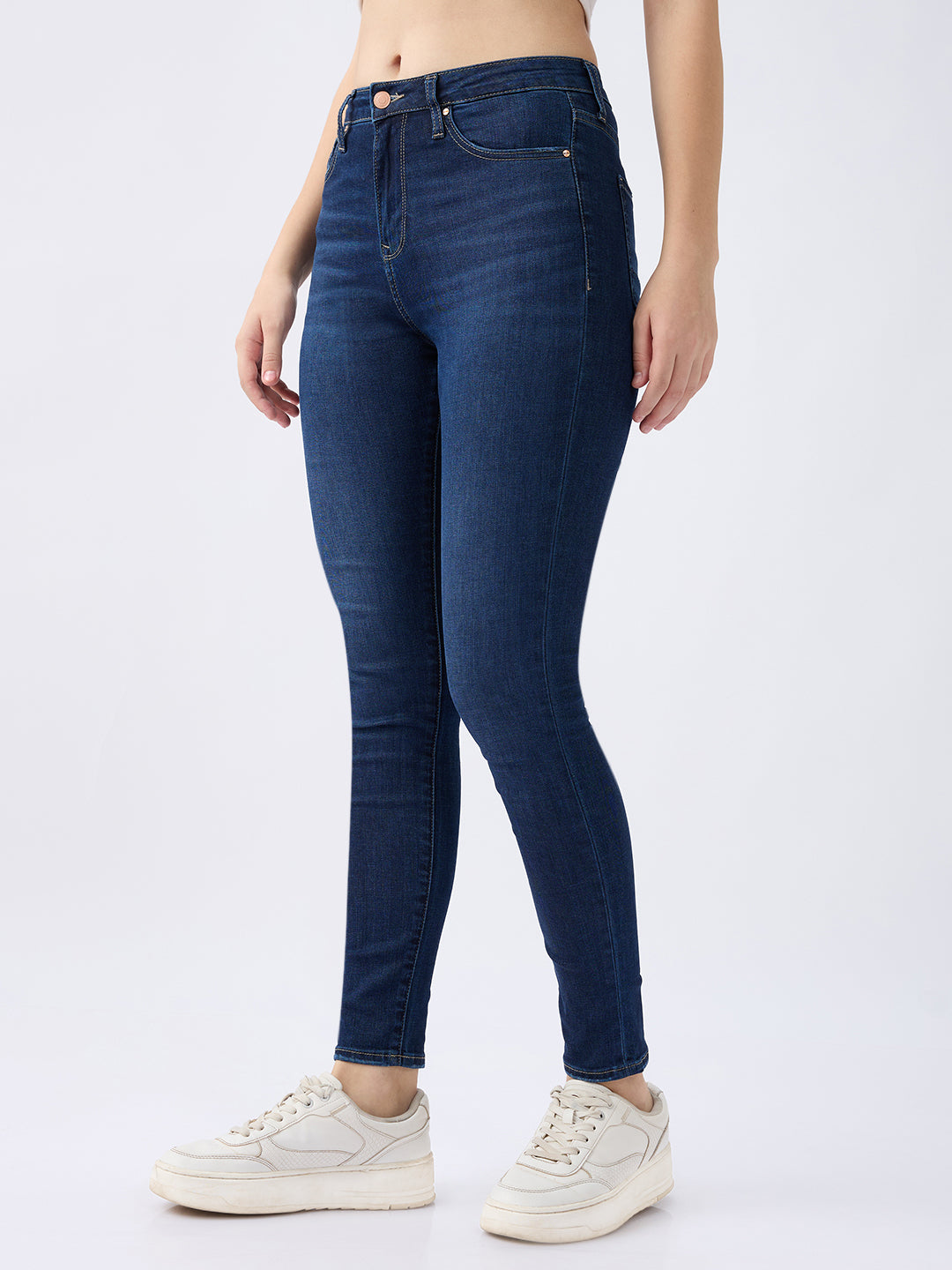 Spykar Dark Blue High Rise Super Skinny Fit Casual Jeans For Women