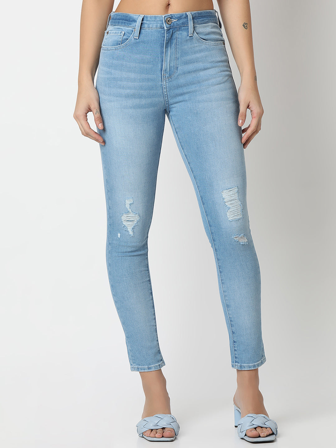 Spykar Faded Ice Blue Super Skinny Fit High Rise Jeans For Women