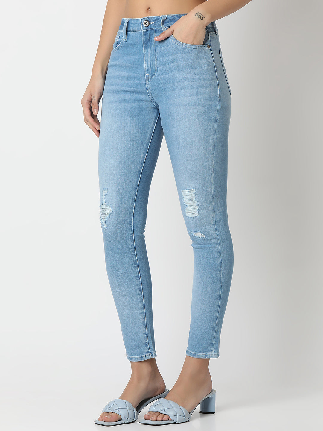 Spykar Faded Ice Blue Super Skinny Fit High Rise Jeans For Women