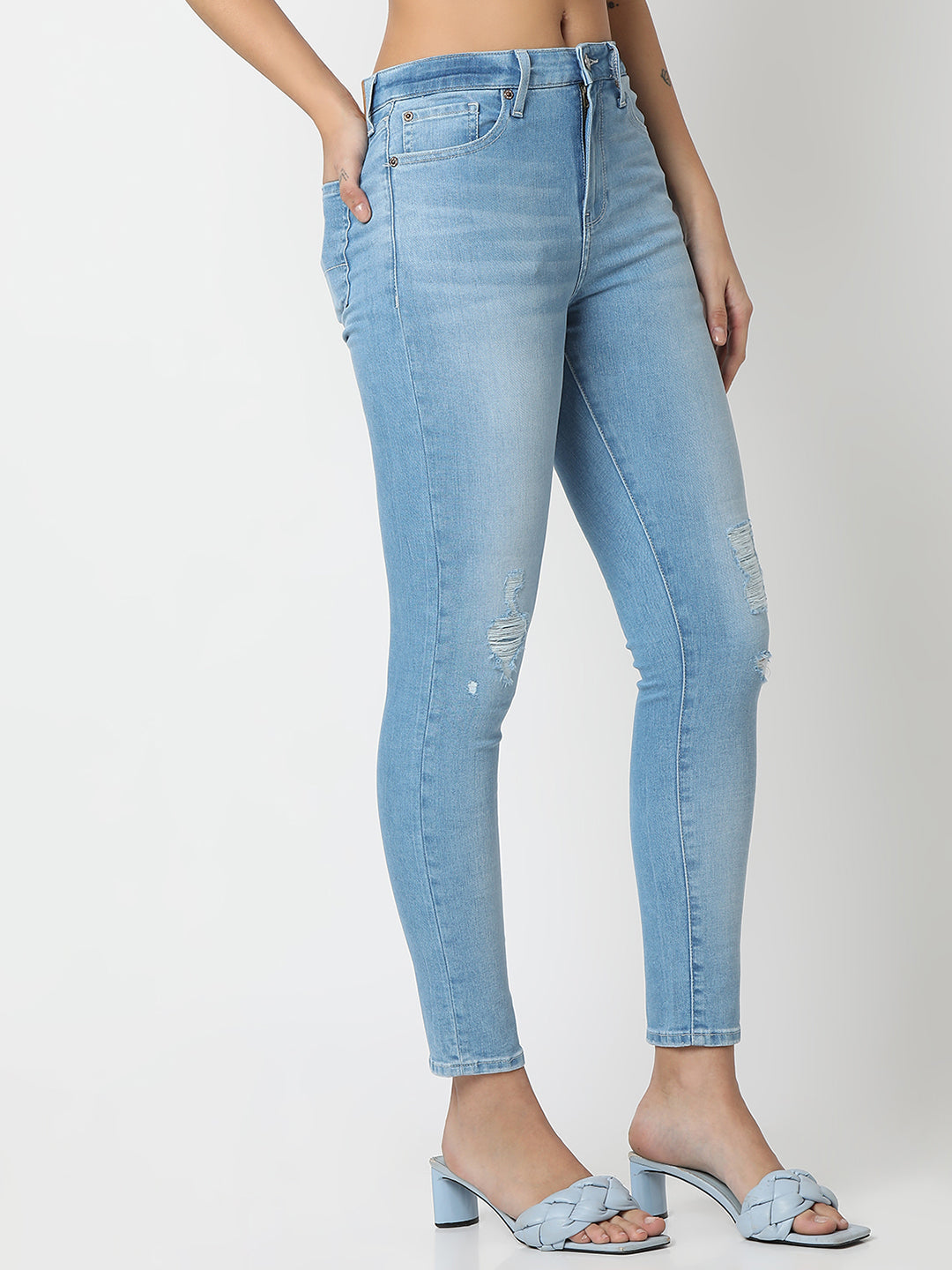 Spykar Faded Ice Blue Super Skinny Fit High Rise Jeans For Women