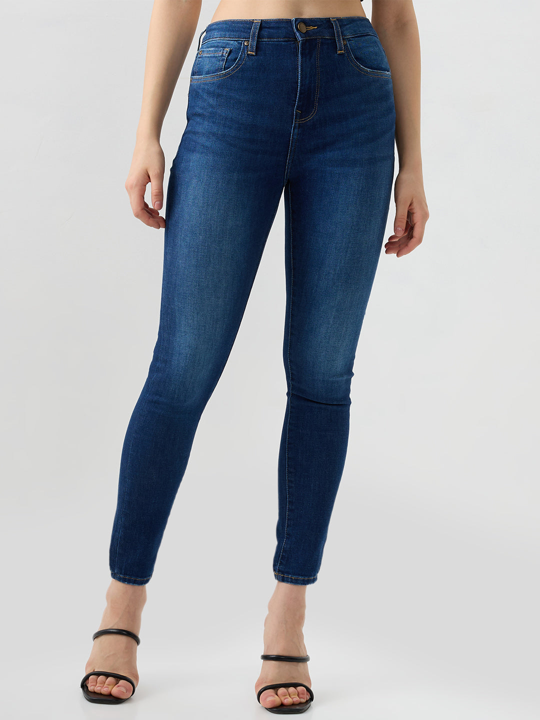 Spykar Mid Blue Super Skinny Fit High Rise Jeans For Women