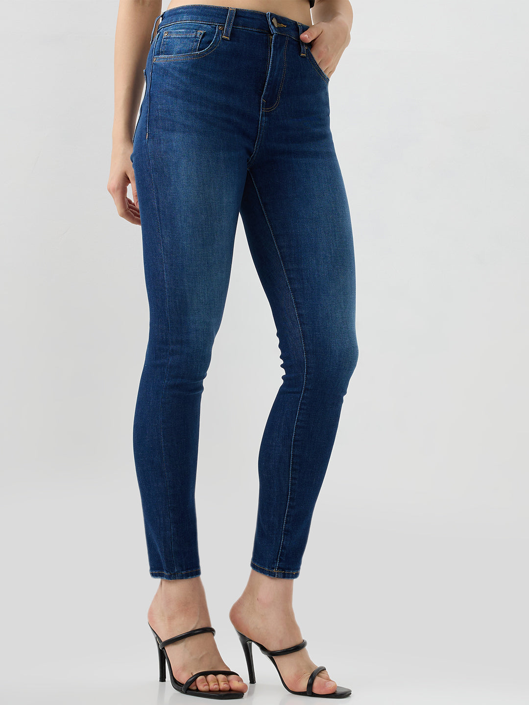 Spykar Mid Blue Super Skinny Fit High Rise Jeans For Women