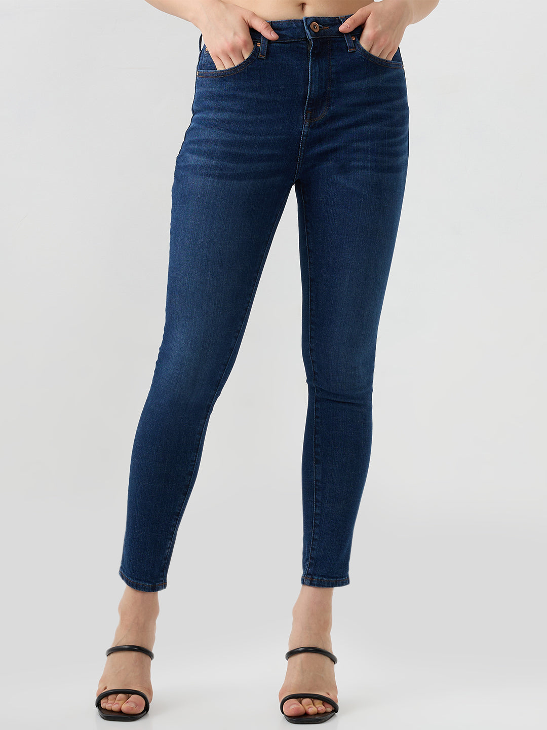 Spykar Dark Blue Super Skinny Fit High Rise Jeans For Women