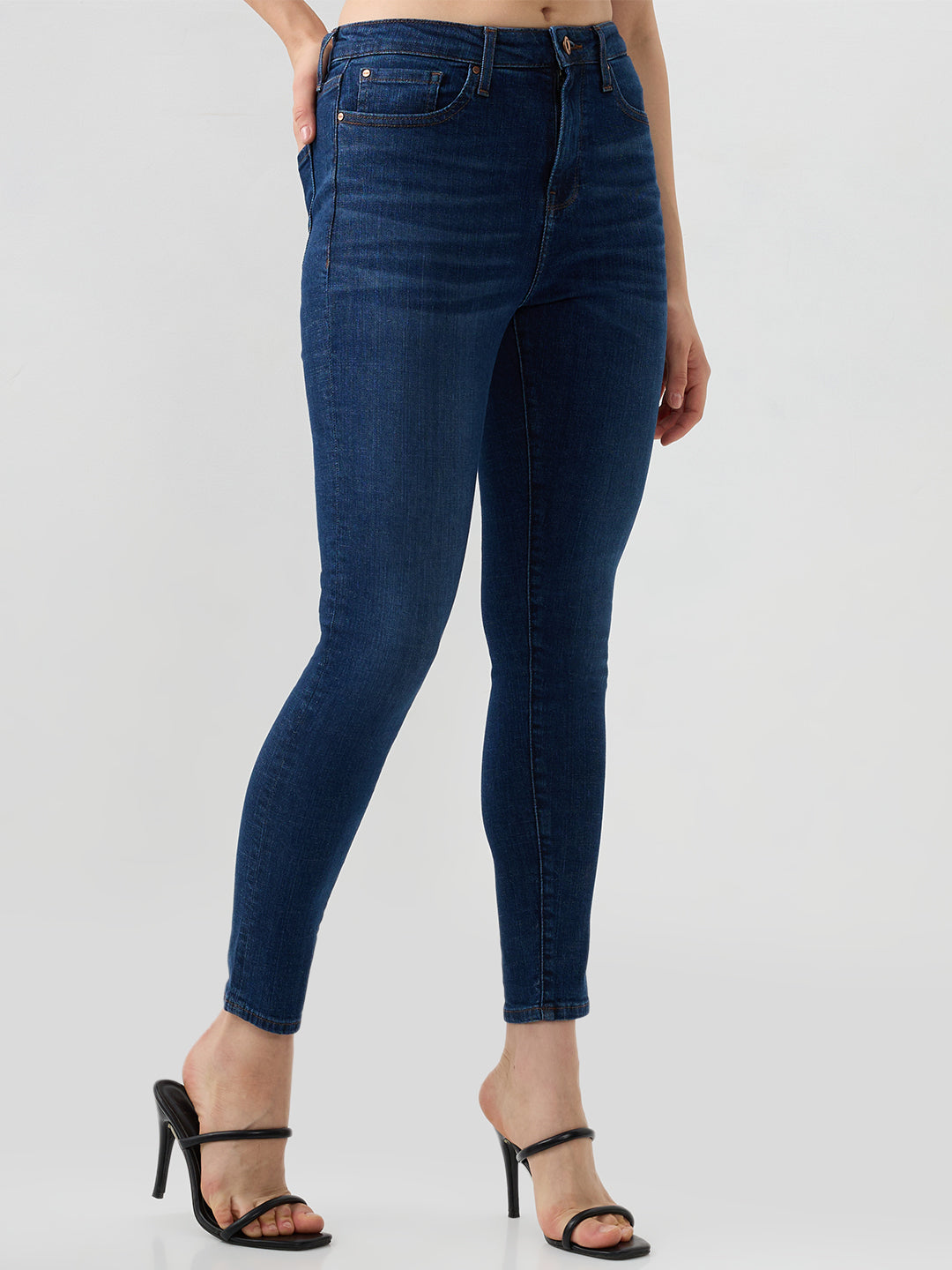 Women Jeans Skinny Fit Dark Blue High Rise