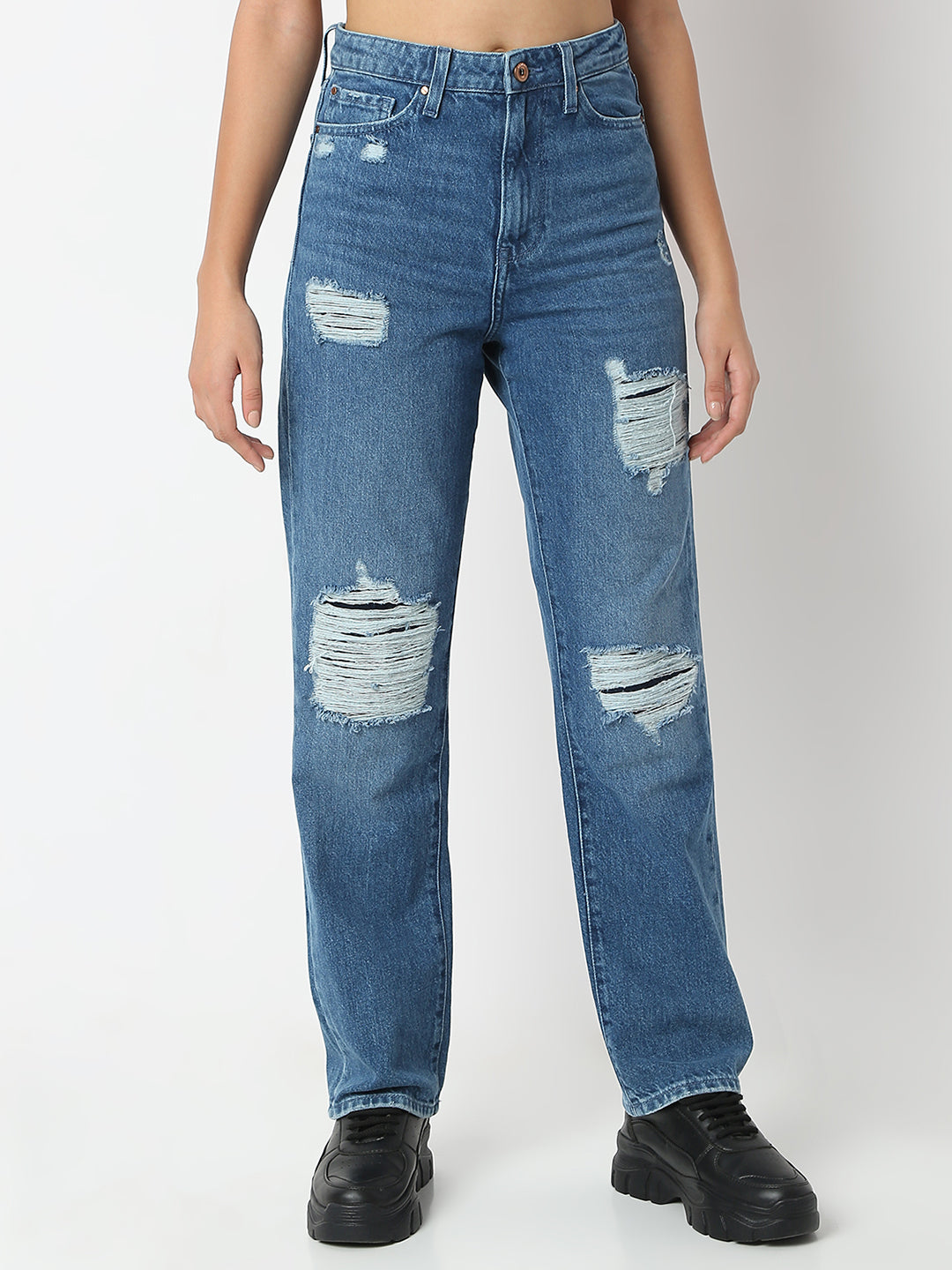 Women Jeans Straight Fit Blue High Rise