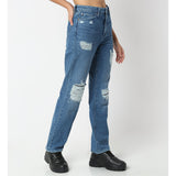 Women Jeans Straight Fit Blue High Rise