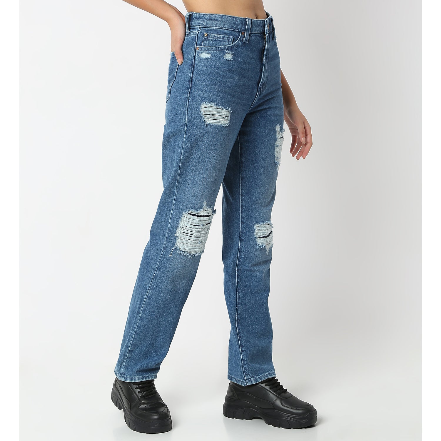 Women Jeans Straight Fit Blue High Rise