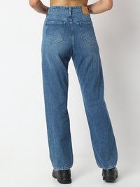Women Jeans Straight Fit Blue High Rise