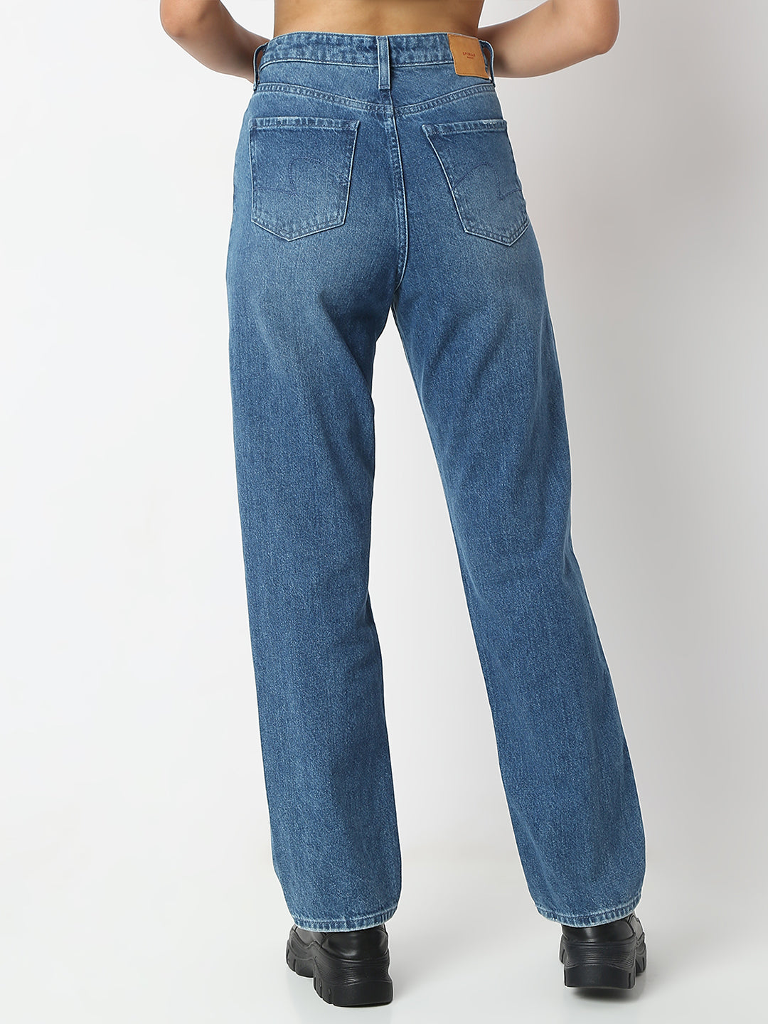 Women Jeans Straight Fit Blue High Rise