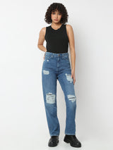 Women Jeans Straight Fit Blue High Rise