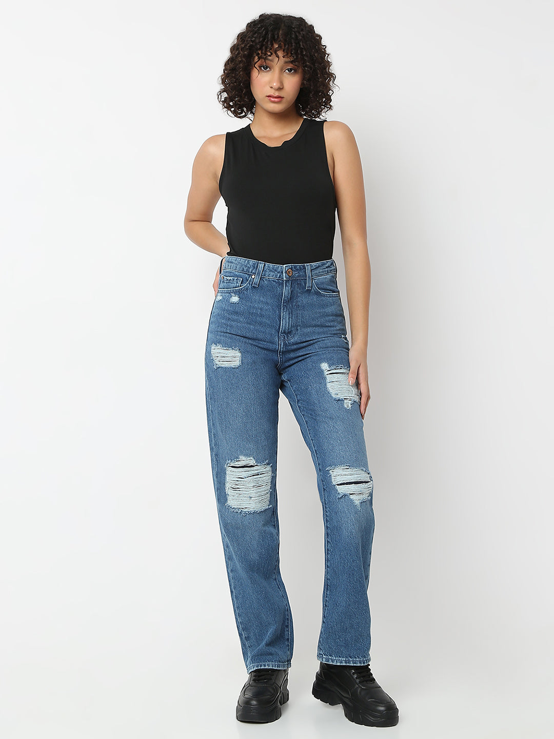 Women Jeans Straight Fit Blue High Rise