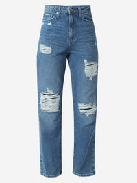 Women Jeans Straight Fit Blue High Rise